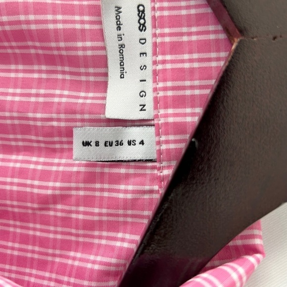 ASOS DESIGN Women’s Plaid Pink Short Sleeve Button Down Crop Top Size 4 - Picture 5 of 9